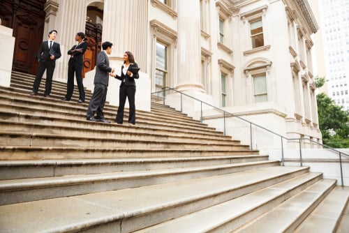 people standing on courthouse steps in Anderson County